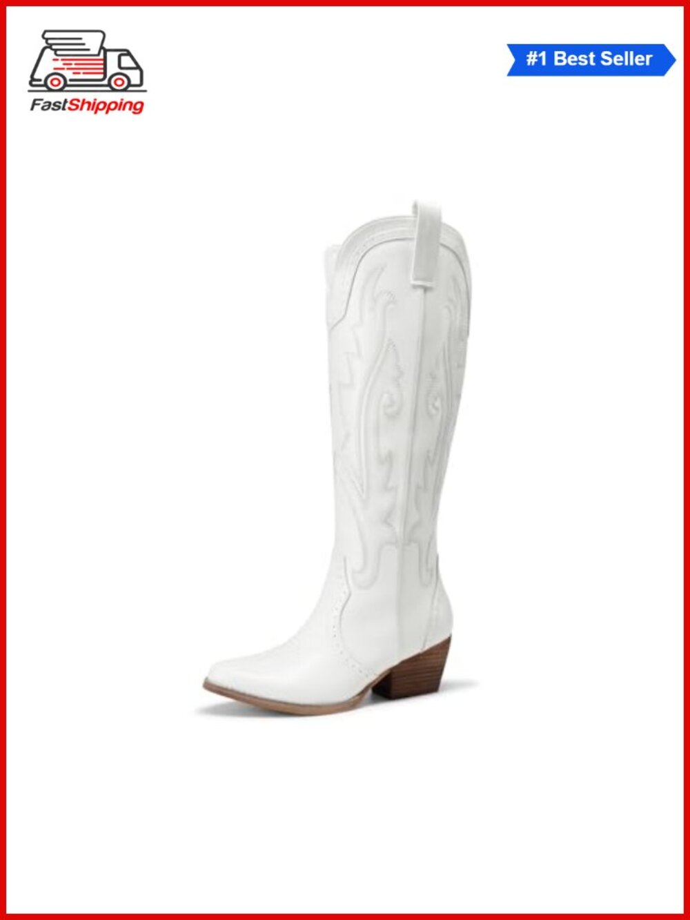 DREAM PAIRS Women's Embroidered Western Pull-On Knee-High Cowboy Boots